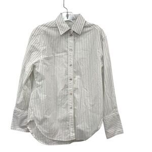 M.M. Lafleur Cotton Linen Pin Stripe Shirt White Blue Button Women Size Small